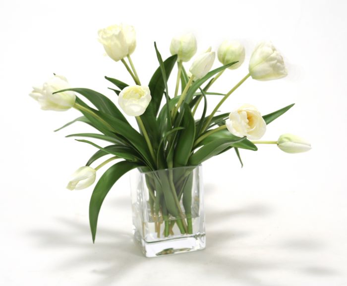 Waterlook® Elegant Ivory Tulips in Glass Vase (16491)