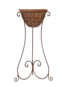 Braided Rattan Basket in Metal Plant Stand
