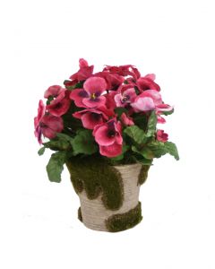 Silk Pansies in Moss Pot