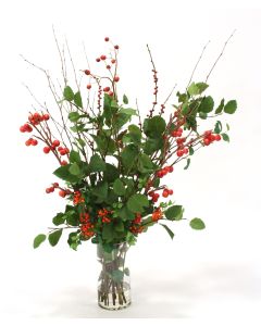 Waterlook® Red Berries and Cherries with Greenery in Cylinder