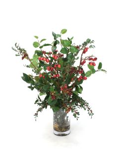 Waterlook® Burgundy Berries and Cherries with Greenery in Cylinder