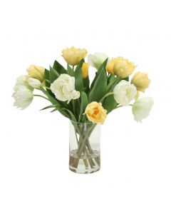 Waterlook® Mixed Yellow and Cream Green Tulips in Tall Glass Cylinder