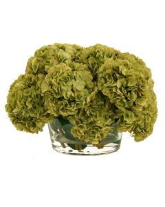 Waterlook® Puddled Green Hydrangeas in Oval Glass Bowl