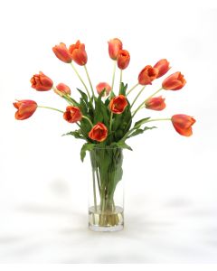 Waterlook® Dark Orange Red Tulips in Cylinder Vase