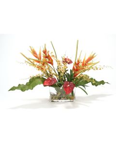 Waterlook® Heliconia, Orchid Tropical Mix in Glass Cylinder