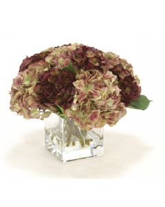 Waterlook&Reg; Amethyst and Violet Hydrangeas in Glass Cube