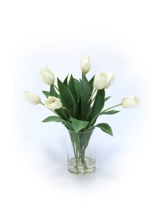 Waterlook® Ivory Tulips in Glass Cylinder