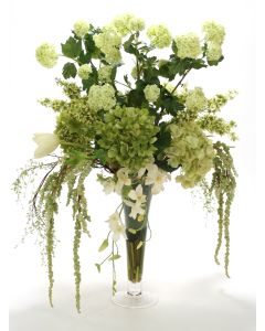 Cream Green Mix in Glass Trumpet Vase