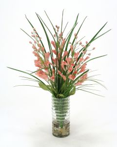 Waterlook® Pink Foxglove and Grass in Glass Vase