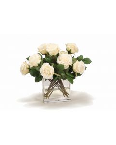 Ivory Rose Buds in Rectangular Glass Vase
