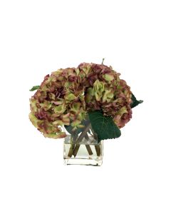 Waterlook® Amethyst Hydrangea Nosegay in Rectangular Glass Vase