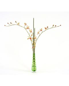 Waterlook&Reg; Artificial Gold Vanda Orchid With Blades in An Etched Green Glass Bud Vase