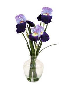 Waterlook® Purple Blue Bearded Iris with Blades in Victoria Glass Vase