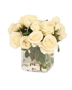 Waterlook® Cream White Roses in Square Glass Vase