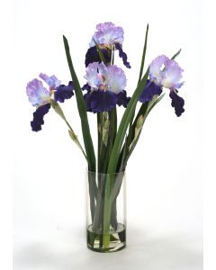 Waterlook® Blue-Violet Irises with Grass Blades in Glass Cylinder