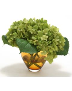 Green Real Touch Hydrangea's in Small Amber Vase