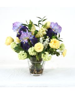 Waterlook® Blue, Ivory, Yellow, Green and Cream Mix in Glass Flower Pot Vase
