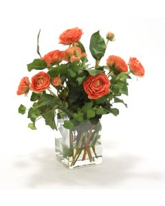 Waterlook® Rust-Red Ranunuculus, Greenery in Tall Glass Square