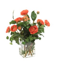 Waterlook® Rust-Red Ranunuculus, Greenery in Tall Glass Square