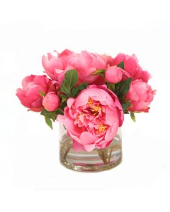 Waterlook® Hot Pink Peonies in Round Glass Vase