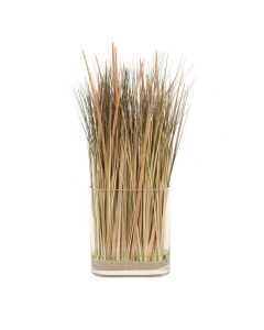 Silk and Dried Natural Tan Brown Grass with Sand in a Glass Square