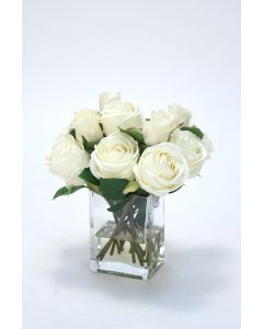 Waterlook® Cream White Roses in Tall Glass Square