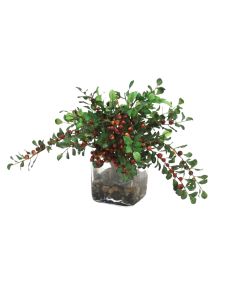 Waterlook®  Burgundy Berries with Foliage in Glass Square