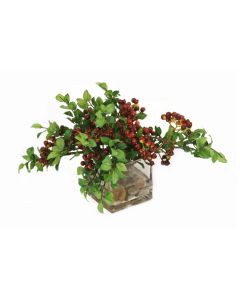 Burgundy Berries with Foliage in Square Glass Vase