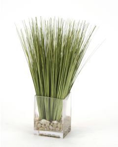Waterlook® Basil Grass and Pebbles in Rectangle Glass Vase