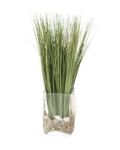 Waterlook® Basil Grass and Pebbles in Rectangle Glass Vase