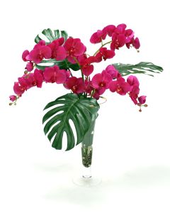 Waterlook® Philo Leaves, Orchid Phaleonopsis in Trumpet Vase with Gold Trim