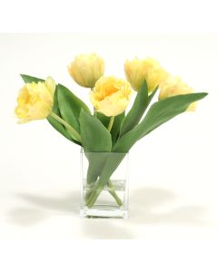 Waterlook® Yellow Parrot Tulips in Rectangular Glass Vase