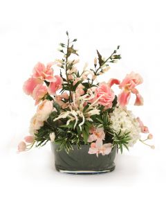 Waterlook® Pink and Ivory Mixed Garden Floral in Round Glass Bowl