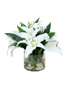 Waterlook® Cream-White Casablanca Lilies in Low Glass Cylinder