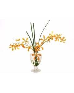 Waterlook® Yellow-Orange Vanda Orchids, Grass in Glass Urn