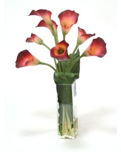 Waterlook® Burgundy Calla Lily with Tacca Leaf in Glass Vase
