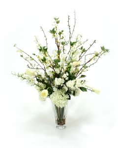 Waterlook® Cream White Garden Mix in Fluted Glass Vase