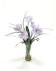 Waterlook® Soft Blue Parrot Tulip with Grass in Glass Vase
