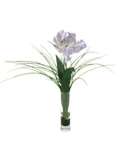 Waterlook® Light Blue Single Parrot Tulip with Grass in Glass (Set of 2)