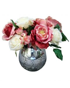 Waterlook® Pink and White Roses in Mercury Glass