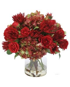 Waterlook Hydrangea Red Rose and Dahlia