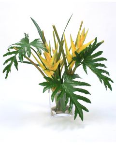 Yellow Heliconia with Philo Leaves and Tropical Blades