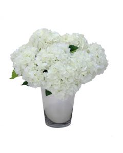 White Hydrangeas in Mirrored Vase