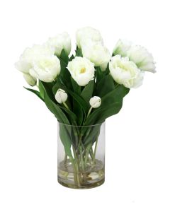 White Parrot Tulips in Glass Vase