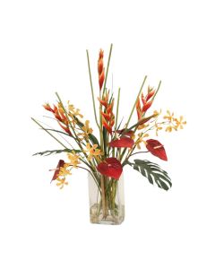 Heliconia and Anthurium in Glass Vase