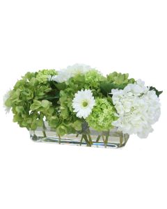 Green and White Hydrangea Mix in Rectangle Vase