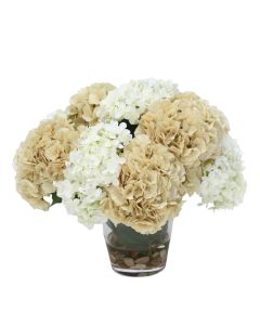 Beige and Cream Hydrangea Mix in Glass Vase