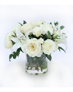 Roses and Casablanca Lilies in Glass Cylinder