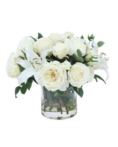 Roses and Casablanca Lilies in Glass Cylinder