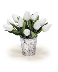 Mini White Tulips in Silver Votive (Set of 2)